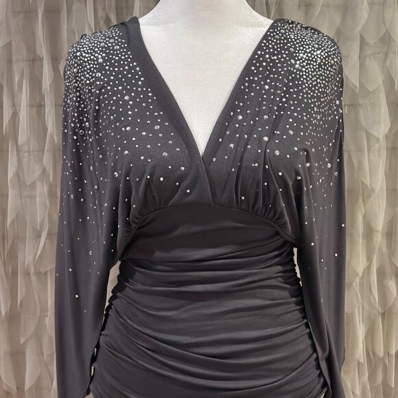 Boston Proper Gray Silver Embellished Ruched Top | Women's Size Small - Picture 3 of 6